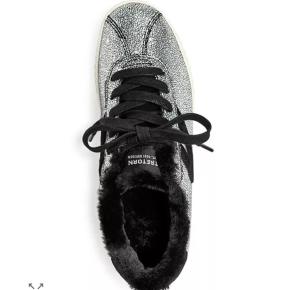 Tretorn callie Silver glitter metallic Black lace up Sneakers & faux fur sz 7.5 - Picture 5 of 13